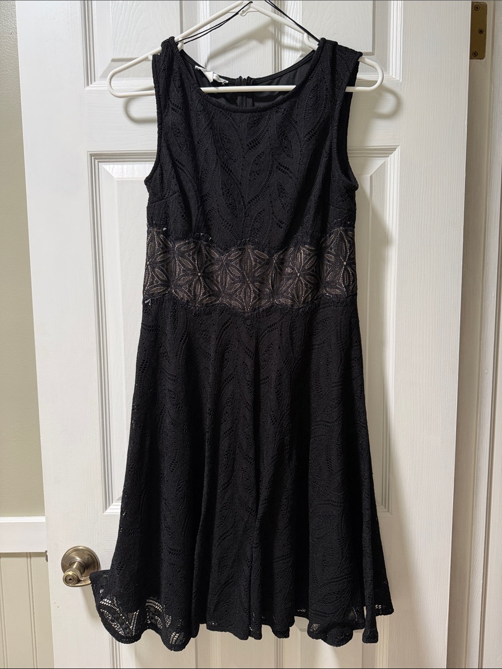 London Times Black Lace Fit & Flare Dress with Sheer Waist Detail